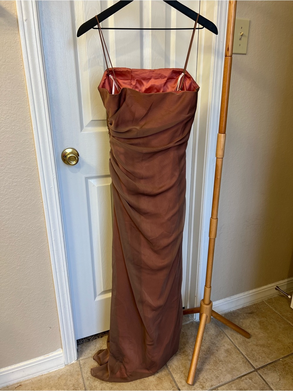 Vintage Watters Copper Brown Spaghetti-Strap Bridesmaid Dress - Picture 5 of 9